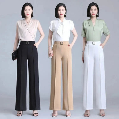 High Waist Wide Leg Pants Women Spring Autumn New Drop Feel Relaxed Straight Suit Pants Fashion Wild Casual Trousers White Black