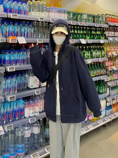 Korean Fashion Zipper Hood Sweatshirt Women Autumn Long Sleeve Tops Casual Y2K Hoodies Streetwear Harajuku Loose Jackets Coats