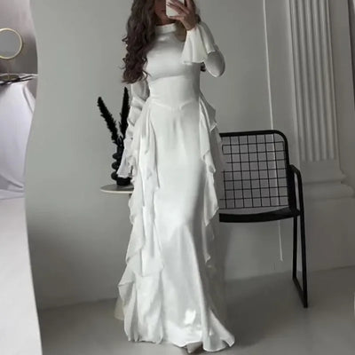 Muslim Women Flare Sleeve Evening Dress Jalabiya Eid Ramadan Arab Long Robe Dubai Ruffle Vestidos Largos Party Dresses Abayas
