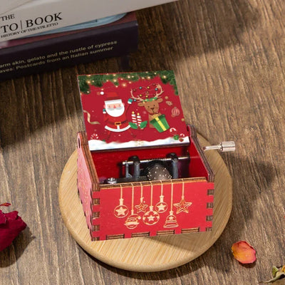 Merry Christmas Music Box Wooden Hand Cranked Music Box Vintage Happy New Year Music Box Gift Music Box Birthday Gift