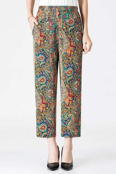 XL-8XL Summer Women Harem Pants Casual High Waist Pants Printed Elastic Waist Middle Aged Women Trousers Summer Bottoms