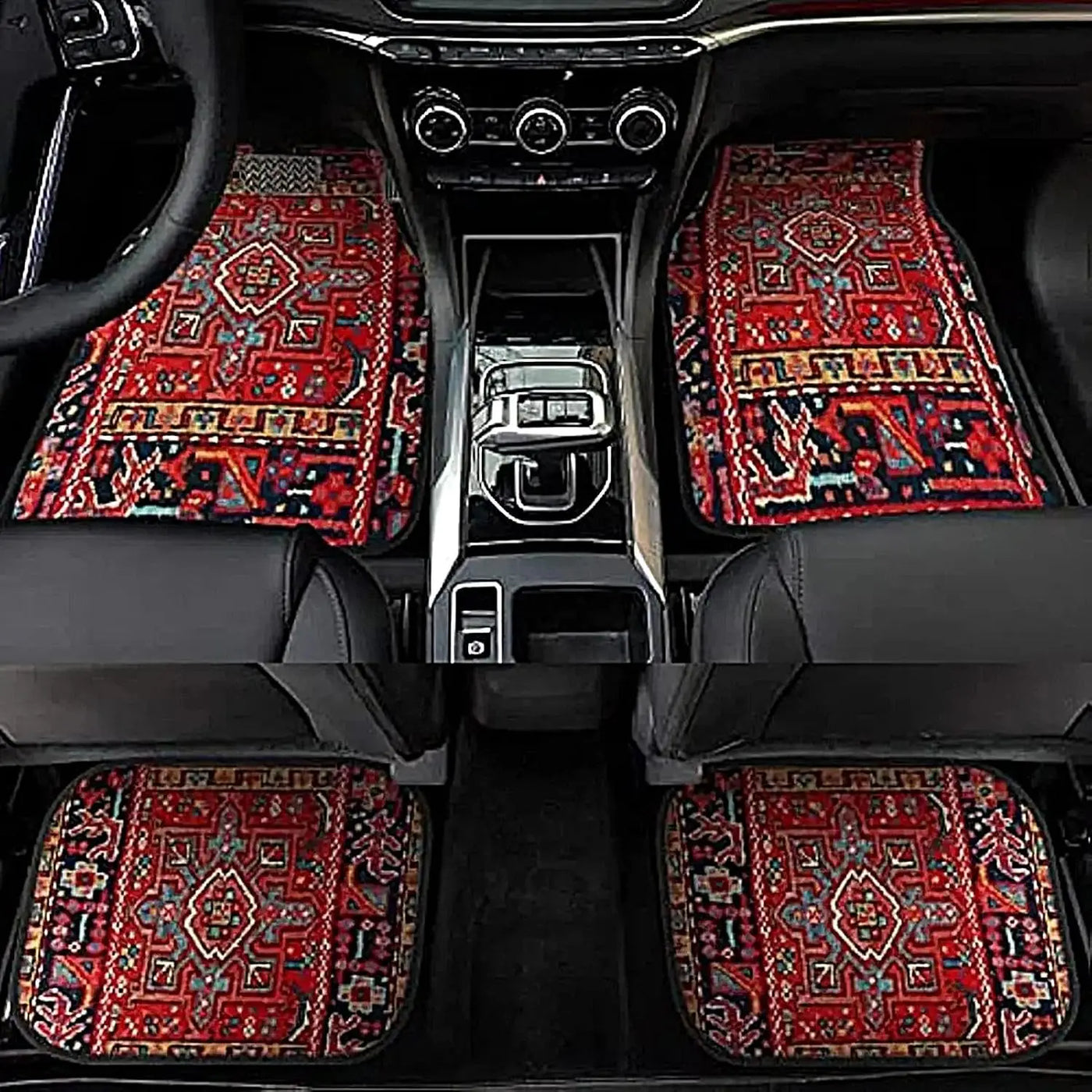 4 Pcs Car Floor Mats Bohemian Pattern European Ethnic Auto Rubber Carpet Universal Interior Accessories for Front and Rear Seats