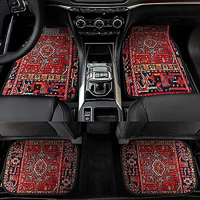 4 Pcs Car Floor Mats Bohemian Pattern European Ethnic Auto Rubber Carpet Universal Interior Accessories for Front and Rear Seats