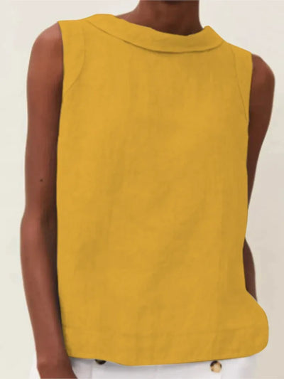 Summer Solid Cotton Linen Women's Top Simple Sleeveless O-neck Casual Blouses & Shirts Female Trendy Fashion Office Tops Ladies