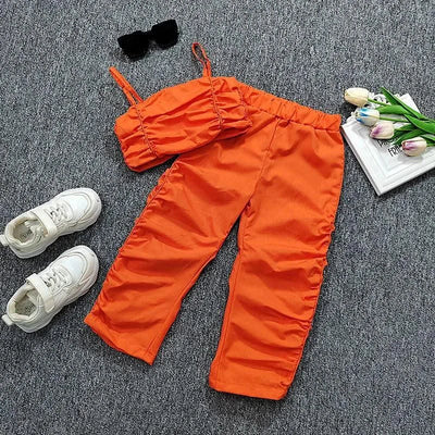 1-8years Baby Kids Summer Clothing For Girls Sleeveless Crop Tops+Cargo Pants 2pcs/sets Children's Fashion Clothes Outfits Girl