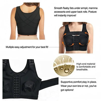 Dimmkof Front Buckle Closure Compression Bras Women's Adjustable Strap Posture Corrector Bras with Breast Support Band Shapewear