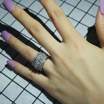 Luxury Two-Tone Wide Rings for Women Full Brilliant Cubic Zirconia Exquisite Superb Party Jewelry Trendy Chic Accessories