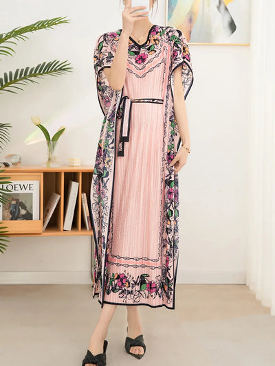 2025 Spring Summer Women's New Sexy One Shoulder Off Shoulder Fashion Red Flower Printed Lace Up Waist Long Swing Dress