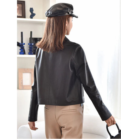 Women's Sheepskin Short Tops Harajuku Fashion Jassen Dames Slim Jaqueta De Couro Legítimo Square Collar Trendy Streetwear Coat