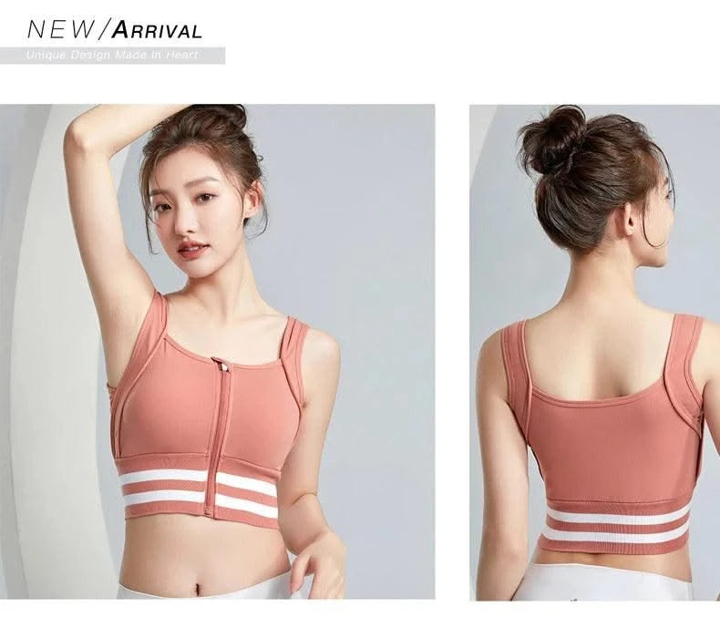 Sports Bras Zip Front For Women With Full Coverage Removable Padded Workout Bra Shockproof Yoga Underwear Running Fitness Vest