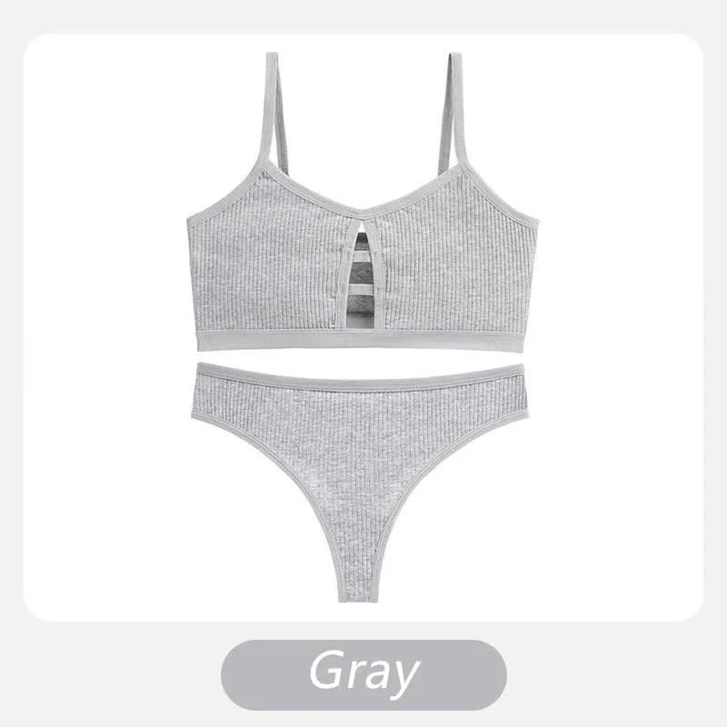 Wireless Cotton Bras for Women Threaded Cotton Wrap Underwear Triangle Cotton Bra Stretch Thin Unpadded Bra and Panties Set
