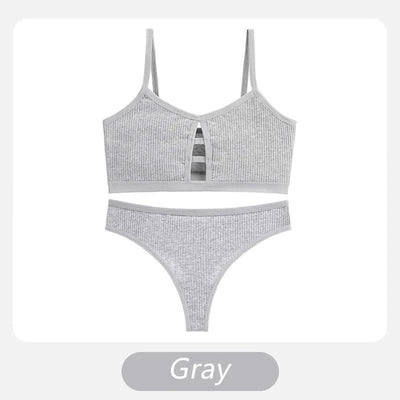 Wireless Cotton Bras for Women Threaded Cotton Wrap Underwear Triangle Cotton Bra Stretch Thin Unpadded Bra and Panties Set