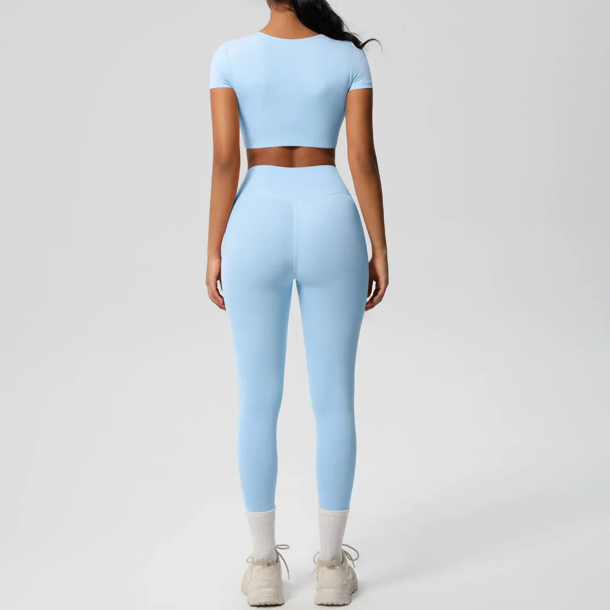 Yoga Set 2 Pieces Women Tracksuits Workout Sportswear Gym Clothing Fitness Short Sleeve With Padded High Waist Leggings Suits