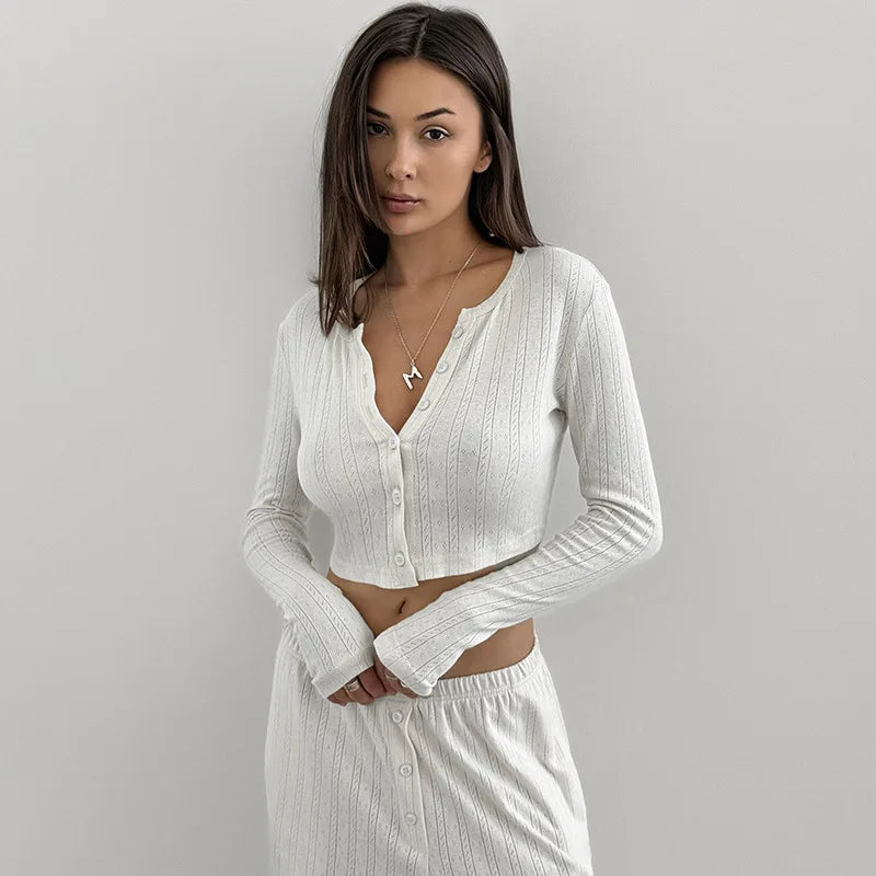 Women Homewear Two Piece Pajamas Set Elegant Long Sleeve Crop Top Wide Leg Pants Suit Outfits Loungewear Sleepwear Pyjamas