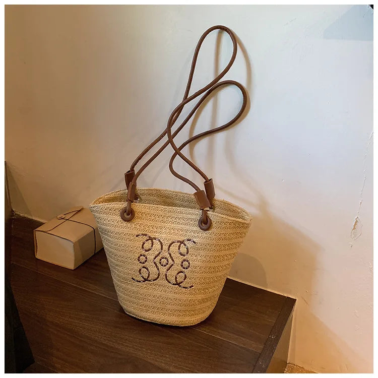 Fashion Retro Shoulder Bag Women Handbag Luxury Brand Designer Tote Women Straw Shoulder Messenger Bag Elegant Ladies Beach Bags