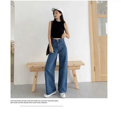 Loose Straight Cylinder Women Jeans High Waist Slimming Long Pants Trendy Cotton Fabric Comfortable Casual Style