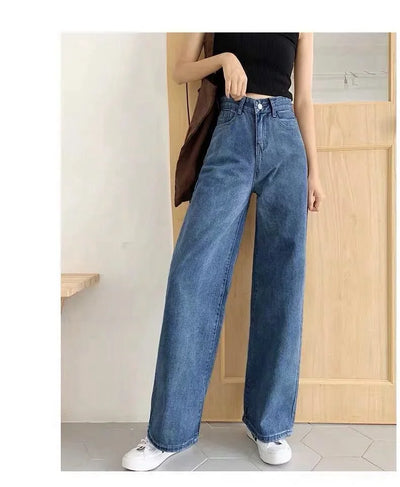 Loose Straight Cylinder Women Jeans High Waist Slimming Long Pants Trendy Cotton Fabric Comfortable Casual Style