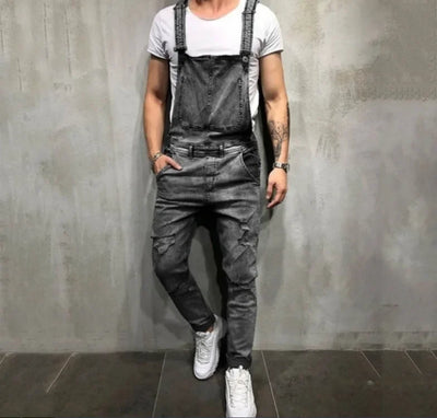Men's Spring and Autumn Jeans, New Style Retro Casual All-match Ripped Dungarees, Fashionable High Street Trendy Brand Dungarees