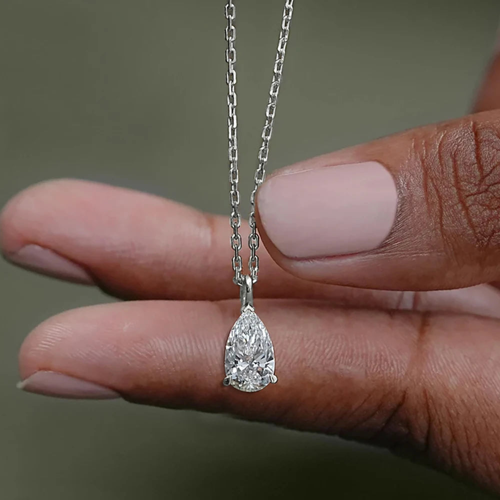1CT 2CT Solitaire Pear Cut Moissanite Diamond Pendant Necklace for Women 100% 925 Sterling Silver Droplet Necklaces Jewelry GRA