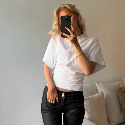 Women's cotton t-shirt summer 2025 baggy crop top French style elegant blouses Sense of design Short sleeve tee casual y25tp031
