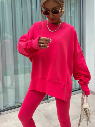 Lounge Sets for Women Two Piece Travel Outfits Sweatsuits Autumn Winter Fashion 2024 Trendy Loose Oversized Tee Tight Trousers