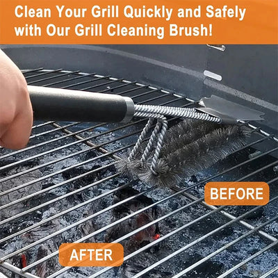 BBQ Grill Barbecue Kit Cleaning Brush Stainless Steel Cooking Tools Kitchen Accessories Wire Bristles Triangle Cleaning Brushes