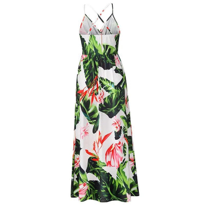Floral Dress Women's Summer Dress Sexy Backless V-neck Suspender Long Dress