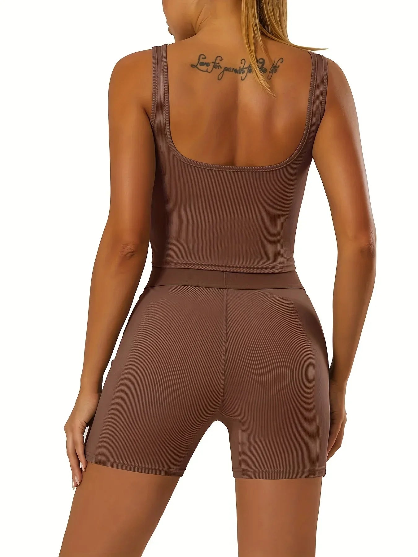 Women's 2 Piece Casual Workout Outfits Ribbed Knitted Yoga Tank Top High Waist Leggings Tracksuit Active Wear Sets