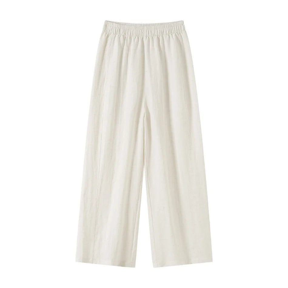 New Wide-leg Pants Women Clothing Summer Thin Loose Straight Casual Pants Solid High Waist Drape Nine-point Literary Pants