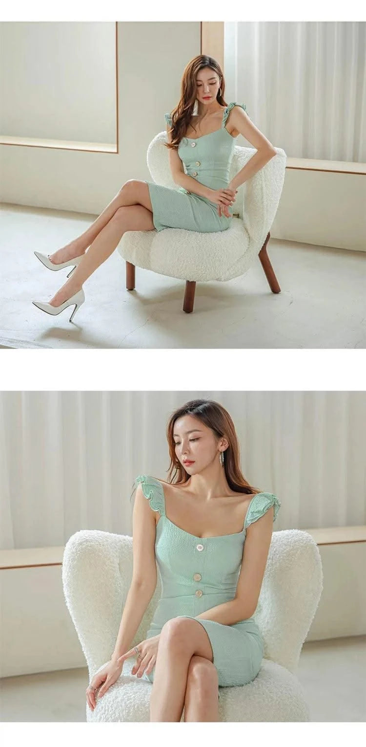 Knee-Length Strap Low Cut Slim Midi Dress For Women |  Elegant & Sexy | Party Vacation | Summer Dress for Girls & Ladies