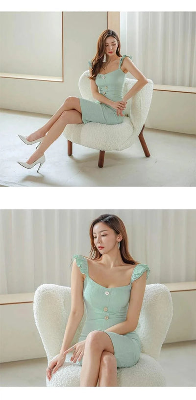 Knee-Length Strap Low Cut Slim Midi Dress For Women |  Elegant & Sexy | Party Vacation | Summer Dress for Girls & Ladies