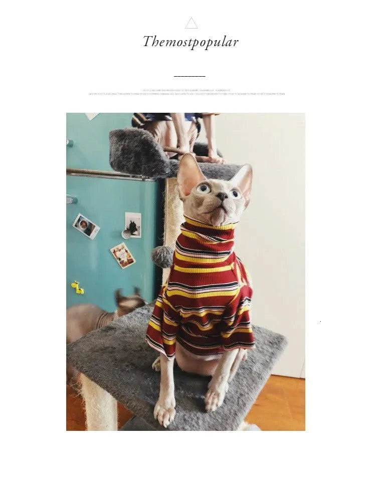 Cat Clothes for Sphinx Hairless Cat Clothes Striped Clothing Warm Knitted Shirt Pet Clothes Cat Supplier XS to XL
