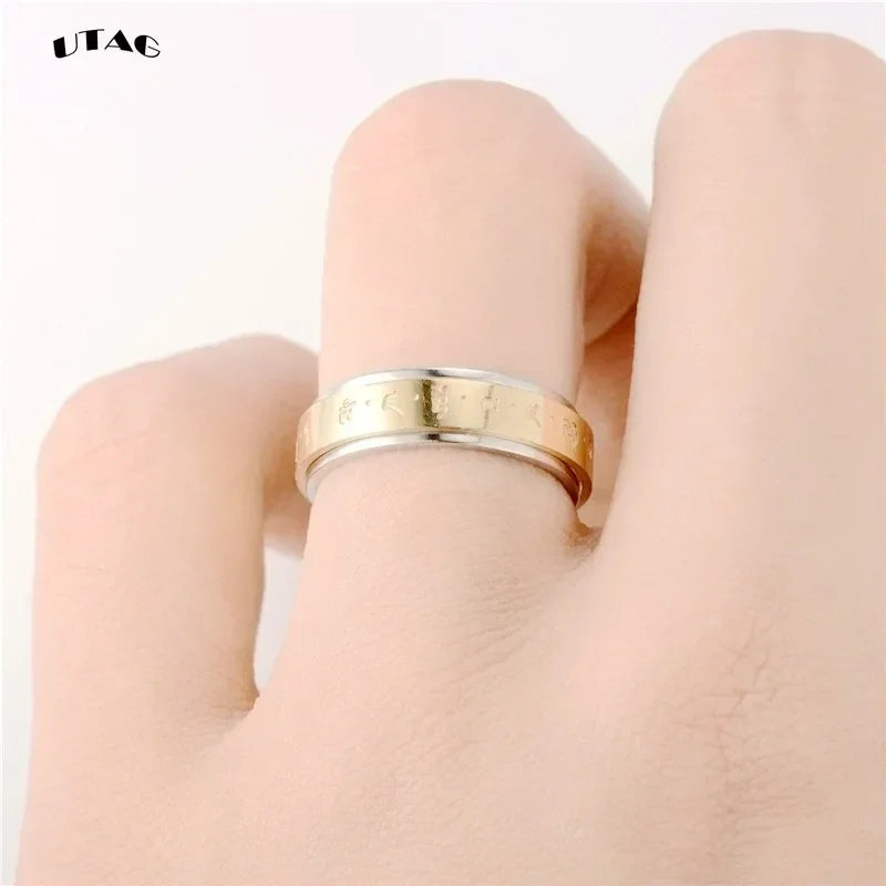 Rotatable Tibetan Buddhism Six-character Rumor Rings Men Spinner Stainless Steel Ring for Women Male Buddhism Lucky Jewelry Gift