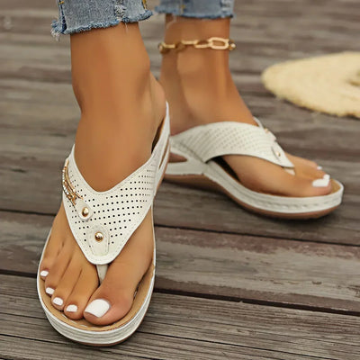 Chic Women's Retro Flip-Flops With Arch Support - Comfortable Slip-On Summer Thong Sandals, Faux Cover
