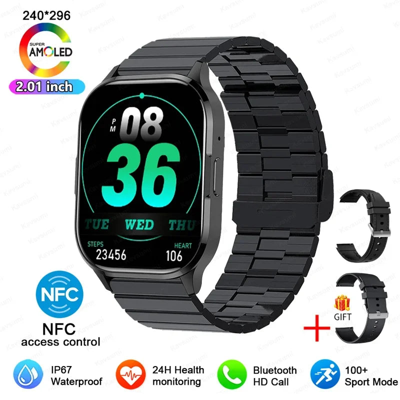 Women Smartwatch 2.01inch AMOLED Screen Bluetooth Call  NFC Sport Watch Blood Pressure Music Women Smart Watch for Huawei Xiaomi