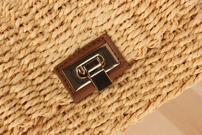 Handmade Women's Shoulder Bag Summer Straw Beach Bag Bohemian Female Handbags Fashion Square Flap Lock Designer Shopper Purse
