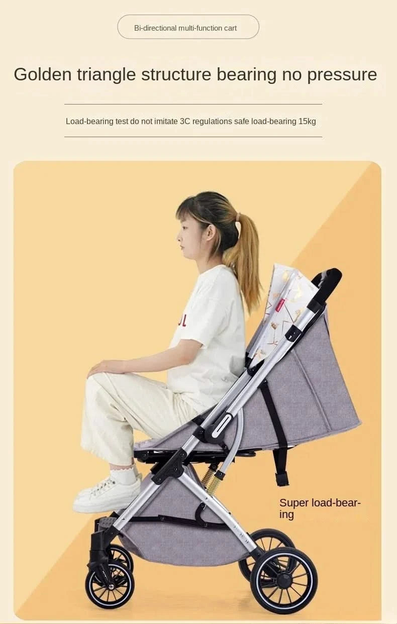 Two-way Lightweight High-view Baby Stroller Can Sit or Lie Down Portable Travel Baby Stroller Four-wheel Baby Stroller