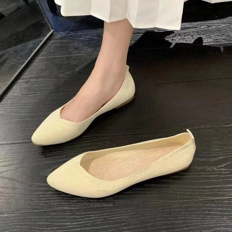 Women's Ballet Casual Shoes Slip-on Flats Knitting Ballerina Pointe Shoes