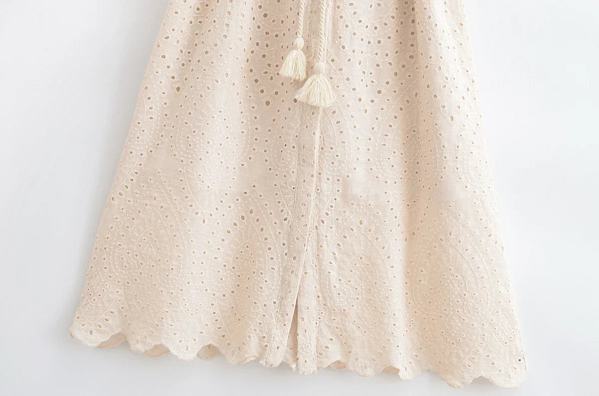 Women's Dress 2025 Spring New Fashionable and Casual Style Hollow Embroidered Shirt Dress