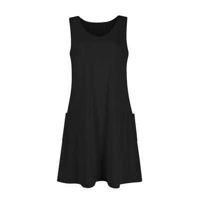 Womens Summer Dresses Plain Loose V Neck Sleeveless Sundresses Swimsuit Coverup With Pockets Vestidos Para Mujer платье женское