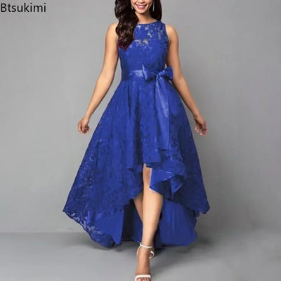 2025 Women's Wedding Bridesmaid Dress Elegant Lace Evening Sweet Party Dress Plus Size Slim High Waist Bow Maxi Dresses Female