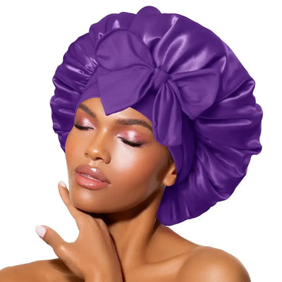 Silk Bonnet for sleeping Women Satin bonnet Hair Bonnet Night Sleep Cap Scarf wrap for Curly Hair with tie Band Black