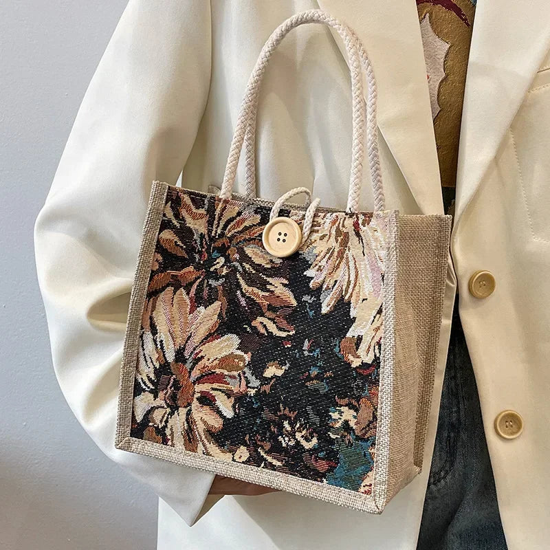 Women Ins Style Portable Hand Bag Linen Bag Students Handbags Fashion Ladies Top-handle Bags Designer Luxury Сумка Женская Bolsa