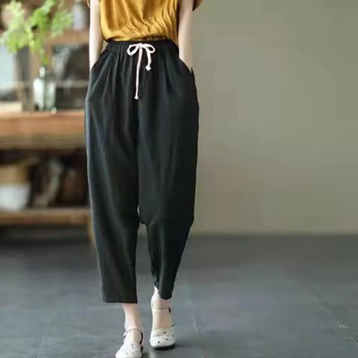 2024 Spring Summer Cotton Linen Pants Women Solid Color Casual Ankle-length Pant Woman Lace-up Waist Loose Trousers