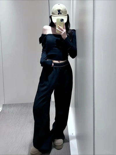 High-waisted wide-legged trousers women summer yoga trousers drape loose straight trousers thin elastic casual versatile