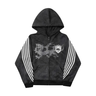Sexy European and American printed striped hooded sweatshirt with zipper, pink men's and women's sports loose sweatshirt jacket
