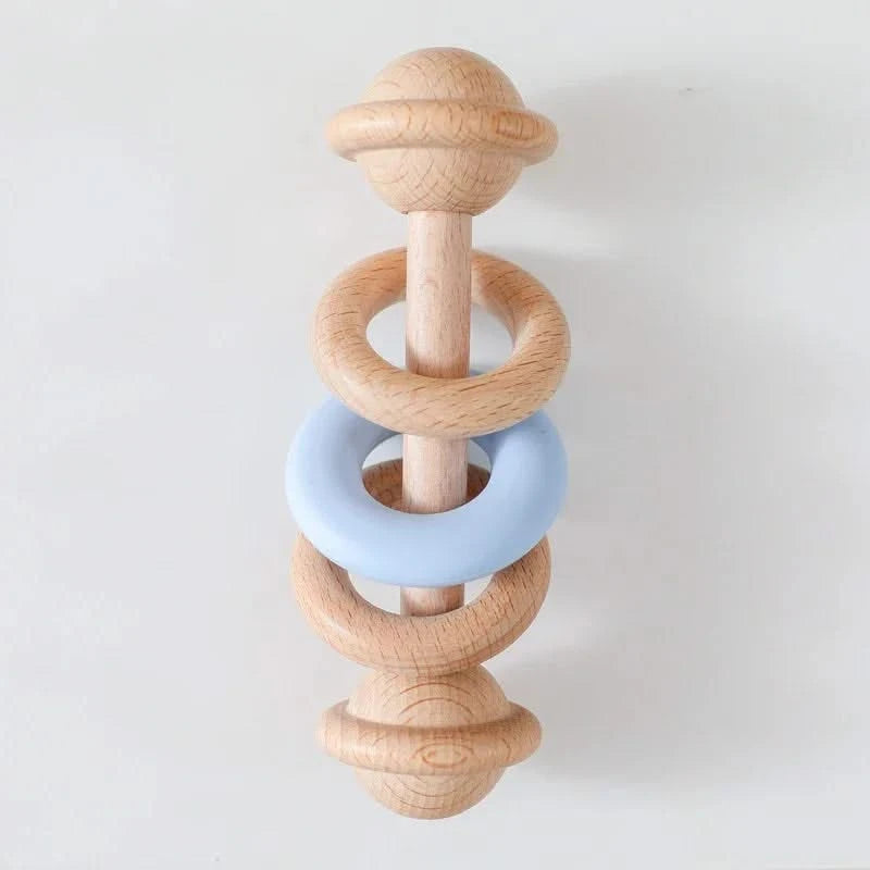 Baby Toys Wooden Rattles Silicone Ring Baby Rattles and Mobiles 0 12 Months Sensory Toys for Baby  Wooden Teether for Baby Gifts
