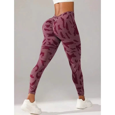 Women V-waist Printed Seamless Yoga Leggings for Sports Fitness, High Waisted Leopard Print Pants Sexy Slim Fit Yoga Leggings