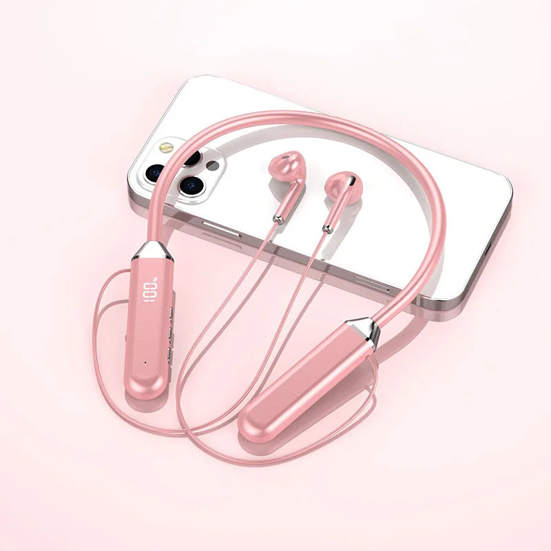 Neckband wireless connection compatible 5.2 headphones High sound quality stereo power display Magnetic Bluetooth earphones