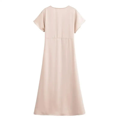Women's Summer Dress 2025 New Elegant Fashion Slim V-neck Stain Long Dress Women Chic Comfortable Casual Dresses